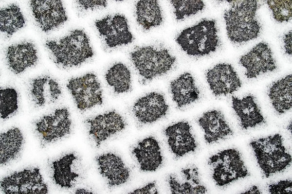 Snowfilled Granite Pavement Gaps Make Pattern Ground — Stock Photo, Image