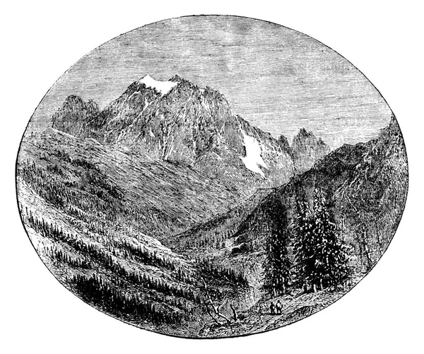 ベッシー ヴィンテージの刻まれたイラストを与えられたペルボ山 Tour Monde Travel Journal 1872年 — ストック写真