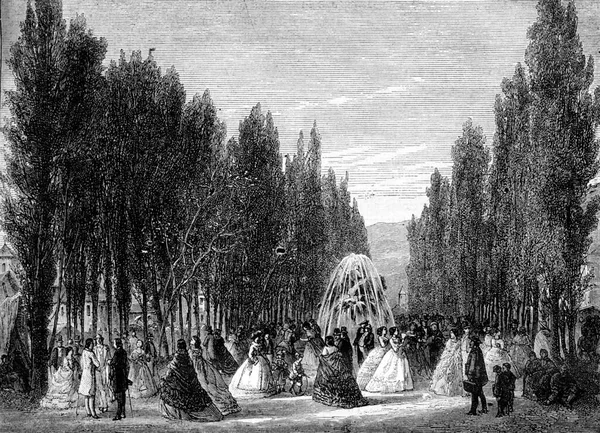 Alameda Passeggiata Pubblica Santiago Illustrazione Incisa Epoca Magasin Pittoresque 1870 — Foto Stock