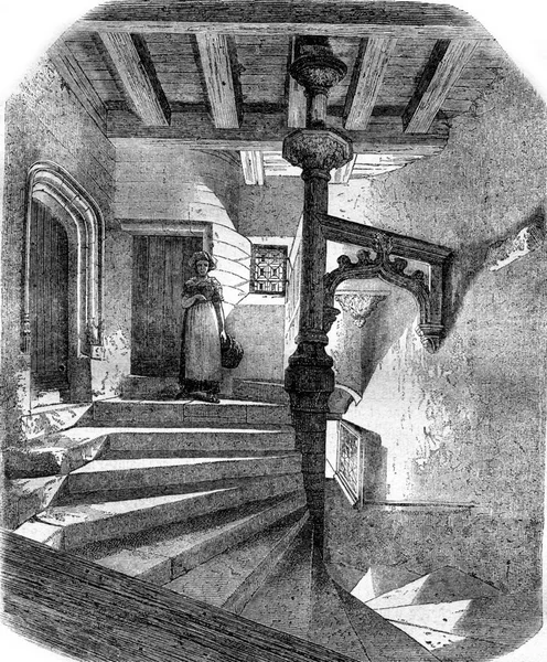 ナントの階段の詩文 ヴィンテージの刻まれたイラスト Magasin Pittoresque 1870 — ストック写真