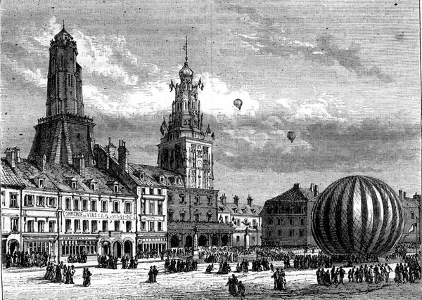 Août 1868 Ballon Neptune Place Armes Calais Illustration Gravée Vintage — Photo