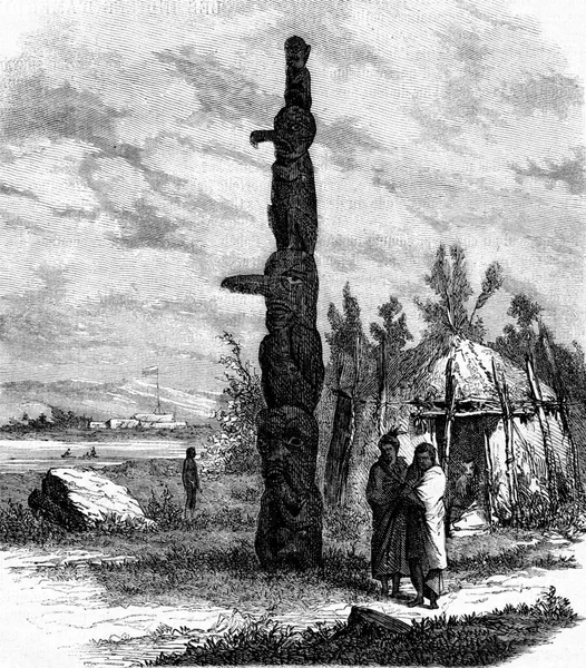 Ινδικά Γλυπτά Της Αμερικής Piher Ξύλινα Στοιβαγμένες Μορφές Στο Fort — Φωτογραφία Αρχείου