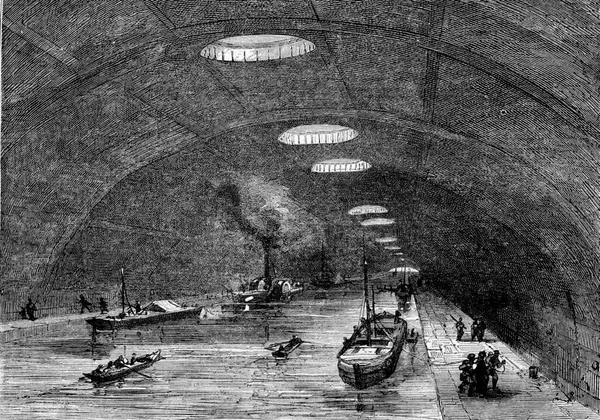 地下ナビゲーション運河聖マーティン ヴィンテージ刻まれたイラスト Magasin Pittoresque 1873 — ストック写真