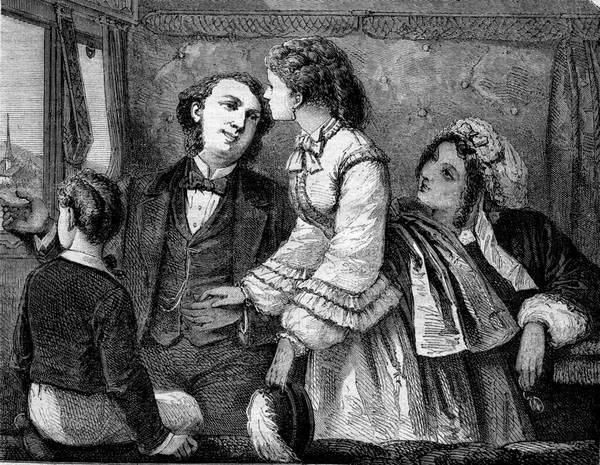 リトグラフの後に出版された ヴィンテージの刻印されたイラストの戻り ドローイング ポーケ Magasin Pittoresque 1873 — ストック写真