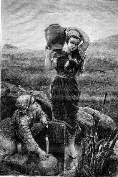 Fontaine Pintura Jules Breton Ilustración Grabada Vintage Magasin Pittoresque 1876 — Foto de Stock