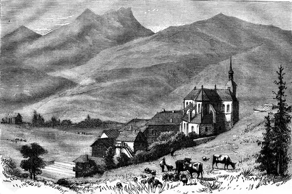 Abbey Abondance Haute Savoie Vintage Engraved Illustration Magasin Pittoresque 1876 — Stock Photo, Image