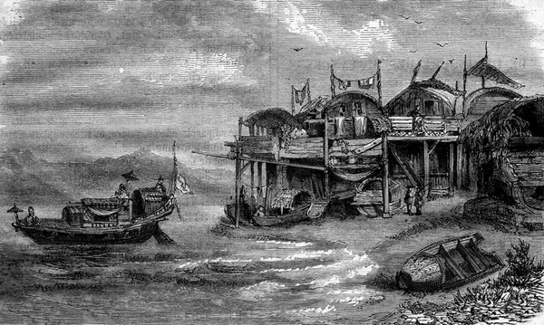 Mauvaise Habitation Dans Port Macao Chine Illustration Gravée Vintage Magasin — Photo