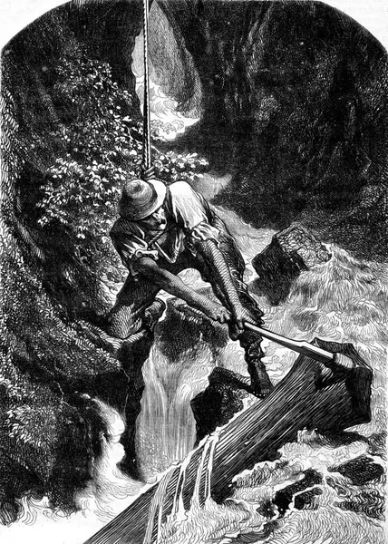 Sarine Marka Bir Şamandıra Eski Gravür Magasin Pittoresk 1876 — Stok fotoğraf