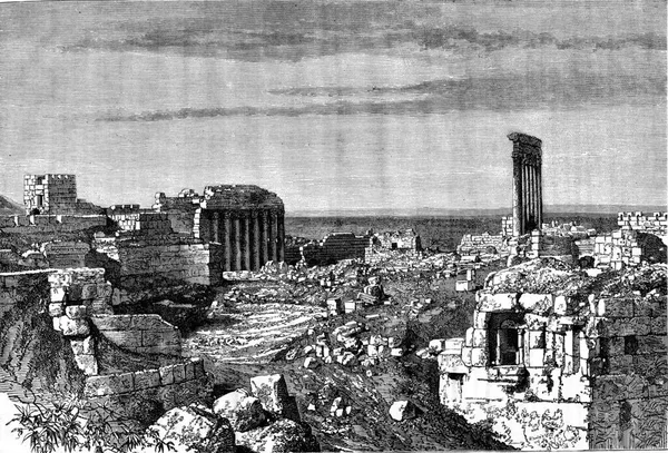 Vista Geral Das Ruínas Baalbek Ilustração Gravada Vintage Magasin Pittoresco — Fotografia de Stock