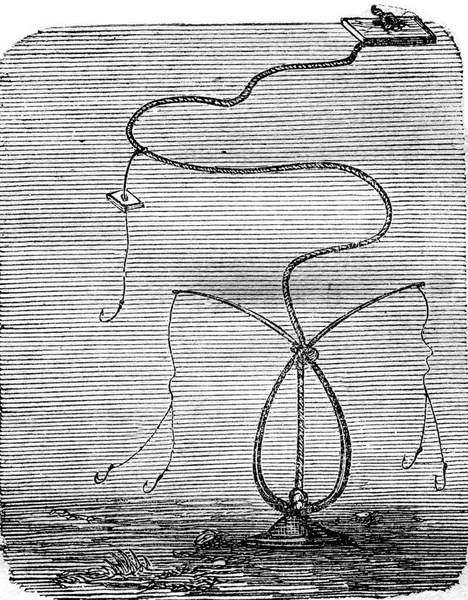 弓で釣り ヴィンテージ刻まれたイラスト Magasin Pittoresque 1876 — ストック写真