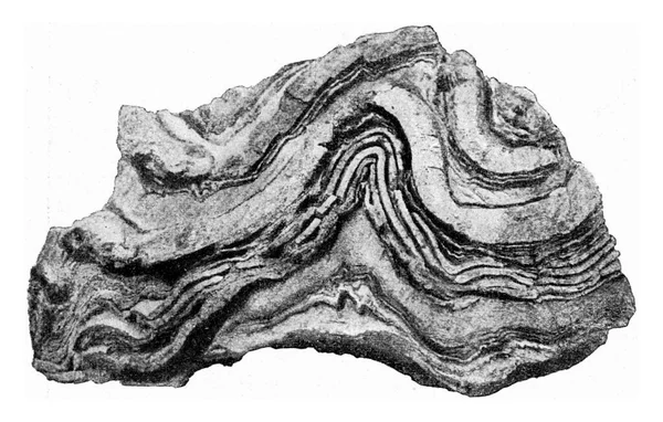 一个石灰岩的褶皱 古老的雕刻插图 1910年来自宇宙与人类 — 图库照片