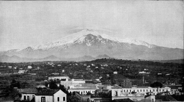 Capa Nuvem Monte Etna Sicília Ilustração Gravada Vintage Universo Humanidade — Fotografia de Stock