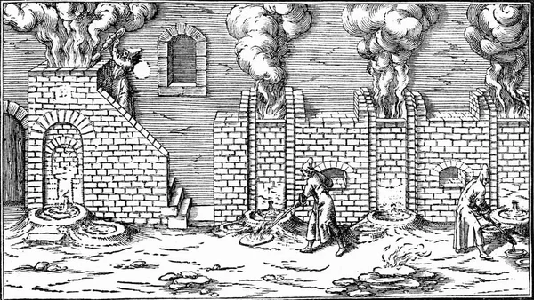 Blast Furnace Seventeenth Century Vintage Engraved Illustration Universe Humanity 1910 — Stock Photo, Image