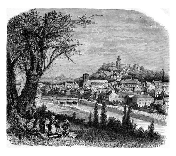 General View Lannion Sides Nord Vintage Engraved Illustration Magasin Pittoresque — Stock Photo, Image