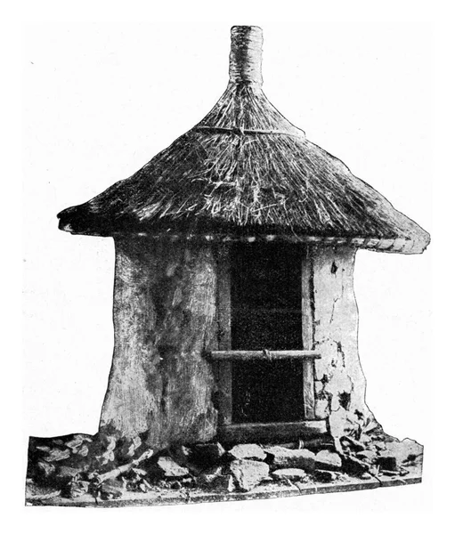 ドイツ東アフリカのラウンド小屋 ヴィンテージ刻まれたイラスト 1910年宇宙と人類から — ストック写真