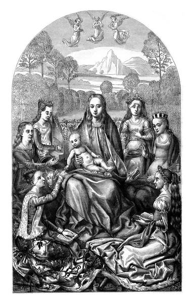 Äktenskapet Saint Catherine Målning Hans Memling Vintage Graverad Illustration Magasin — Stockfoto