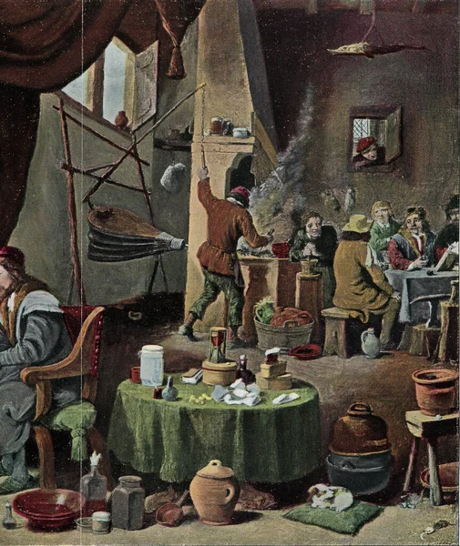 Ett Alkemistlaboratorium 1600 Talet Vintage Graverad Illustration Från Universum Och — Stockfoto