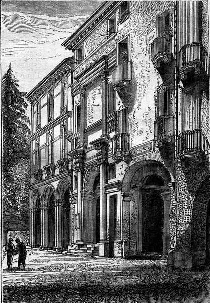 Будинок Палладіо Віченці Вінтажний Гравюра Ілюстрації Magasin Pittoresque 1877 — стокове фото