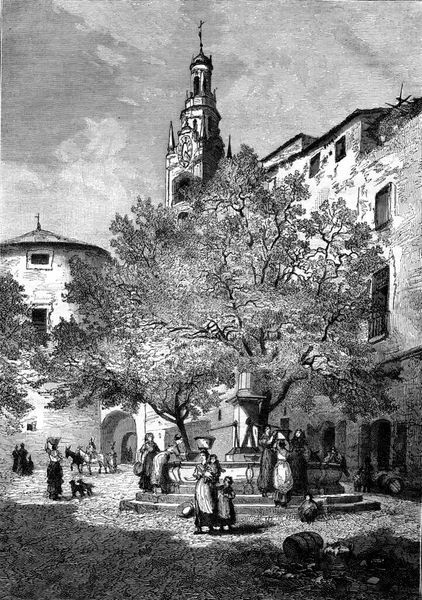 Market Square San Remo Vintage Engraved Illustration Magasin Pittoresque 1877 — Stock Photo, Image