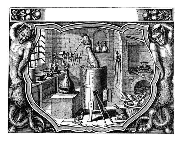 Chemisch Laboratorium Van Michel Kusel 1663 Vintage Gegraveerde Illustratie Uit — Stockfoto