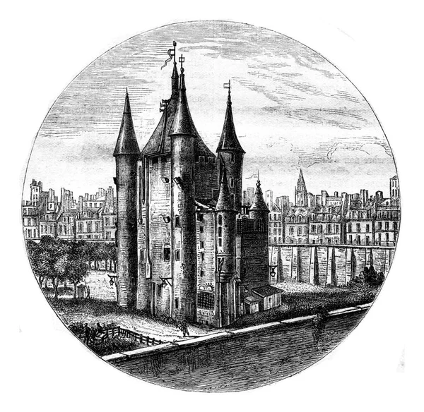 パリのラ ツアー テンプル 18世紀の図面 ヴィンテージの刻まれたイラスト Magasin Pittoresque 1877 — ストック写真