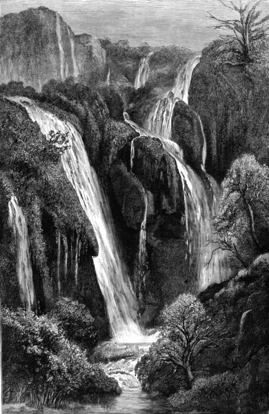 Cascades Tifrit Wadi Algerije Vintage Gegraveerde Illustratie Magasin Pittoresque 1878 — Stockfoto