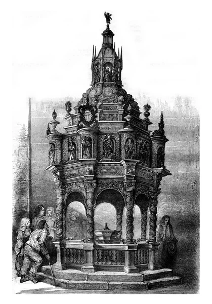 Ekdop Kyrkan Guimiliau Finistere Vintage Graverad Illustration Magasin Pittoresque 1878 — Stockfoto