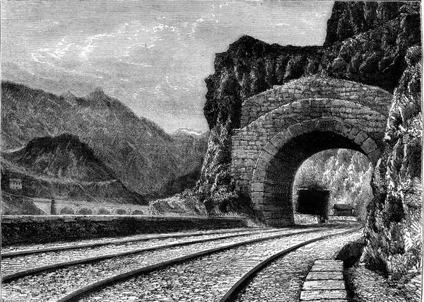 Tunnel Kolej Semmering Vintage Grawerowana Ilustracja Pittoresque 1878 — Zdjęcie stockowe