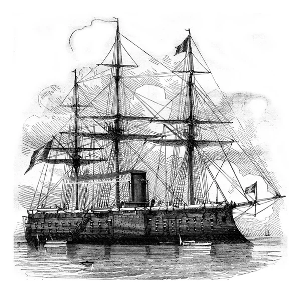 Dewastacja Francuski Pancernik Grawerowana Ilustracja Pittoresque 1878 — Zdjęcie stockowe