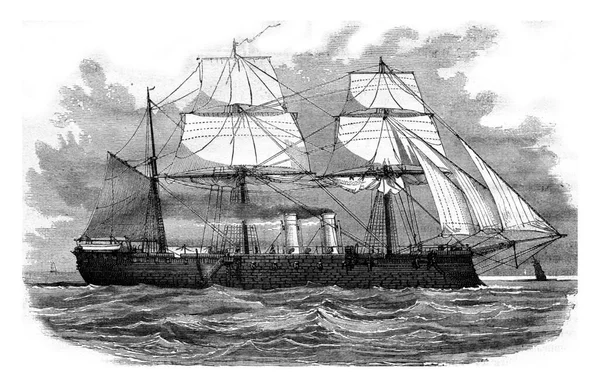 Memdoohieh Turecká Bitevní Loď Archivní Rytá Ilustrace Magasin Pittoresque 1878 — Stock fotografie