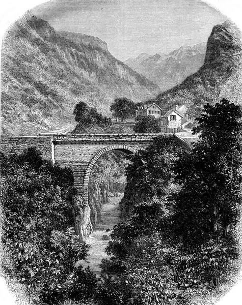 Hell Bridge Hot Springs Hamlet Goust Lower Pyrenees Vintage Engraved — Stock Photo, Image