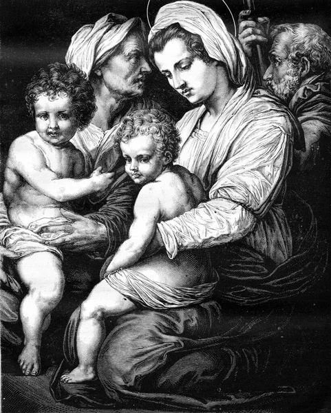 Sainte Famille Andrea Del Sarto Musée Louvre Illustration Gravée Vintage — Photo