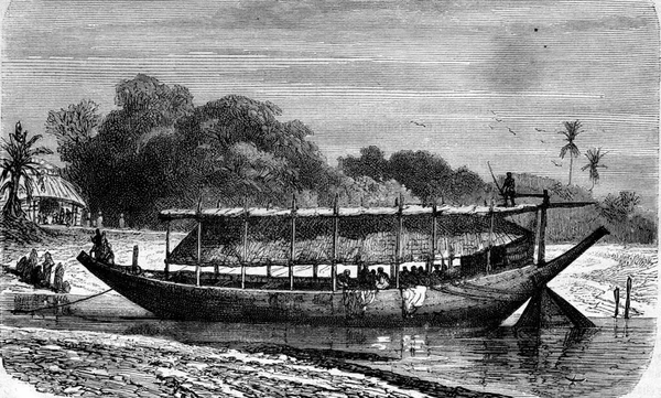 Boat Ganges Vintage Engraved Illustration Magasin Pittoresque 1880 — Stock Photo, Image