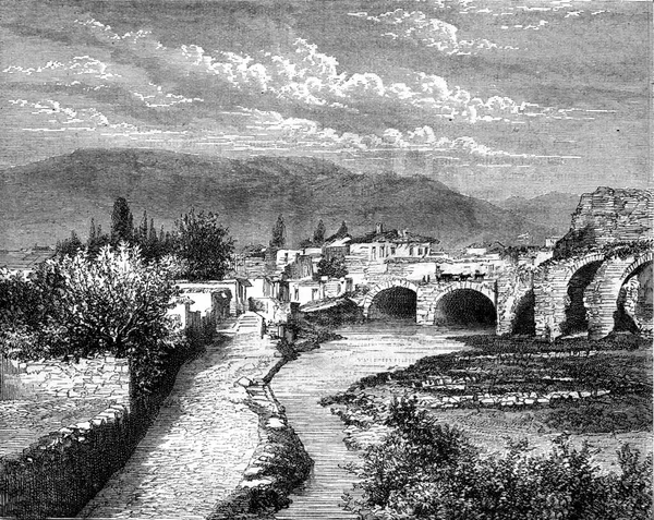 ペルガムム アジア小 キリストの2世紀前の時代の物語であると推定されている二重トンネル ヴィンテージの刻まれたイラスト Magasin Pittoresque 1880 — ストック写真