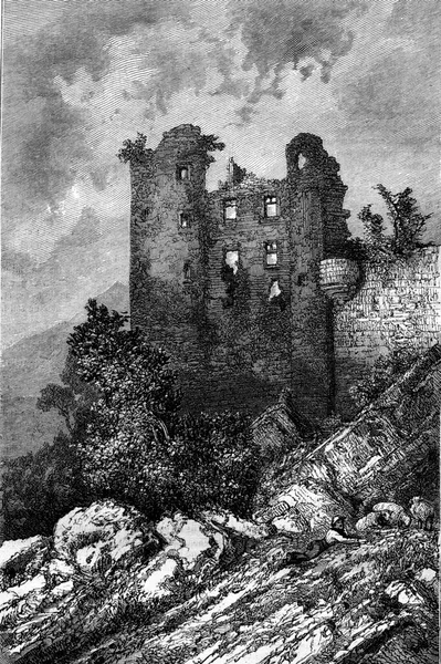 Ruiny Zamku Aurouze Zabytkowa Ryta Ilustracja Pittoresque 1880 — Zdjęcie stockowe