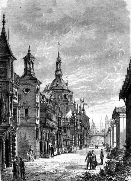 Street Nations Universal Exhibition 1878 Vintage Engraved Illustration Magasin Pittoresque — Stock Photo, Image