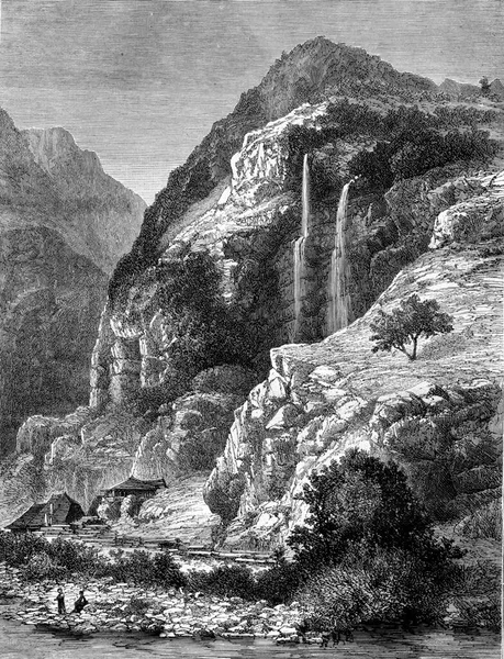 Cascata Balme Thuy Alta Savoia Illustrazione Incisa Epoca Magasin Pittoresque — Foto Stock