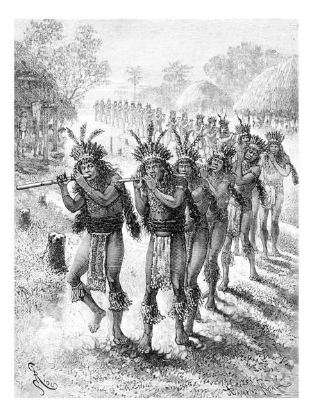 Native Music Dance Oiapoque Brazil Drawing Riou Sketch Crevaux Vintage — Stock Photo, Image