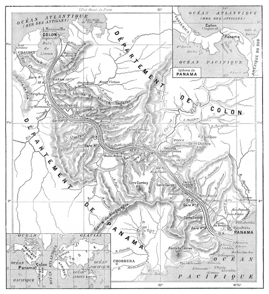 Mapa Del Canal Panamá Ilustración Grabada Vintage Diccionario Palabras Cosas —  Fotos de Stock