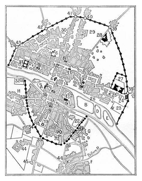 Mapa Paryża Epoce Karola Vintage Ryte Ilustracji Słownik Słów Rzeczy — Zdjęcie stockowe