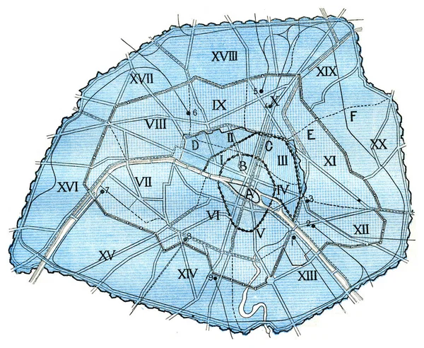 Карта Концентрических Корпусов Париж Винтажная Гравированная Иллюстрация Словарь Слов Вещей — стоковое фото