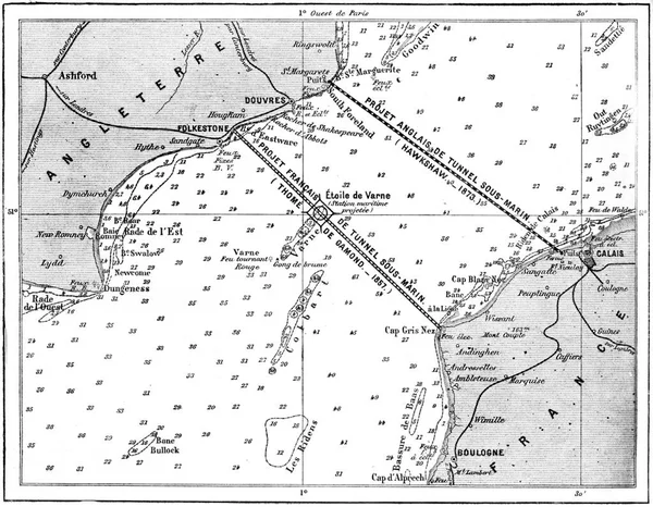 Mapa Estreito Pas Calais Ilustração Gravada Vintage Dicionário Palavras Coisas — Fotografia de Stock