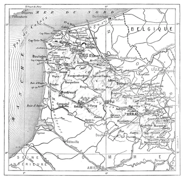 Mappa Pas Calais Illustrazione Incisa Epoca Dizionario Parole Cose Larive — Foto Stock