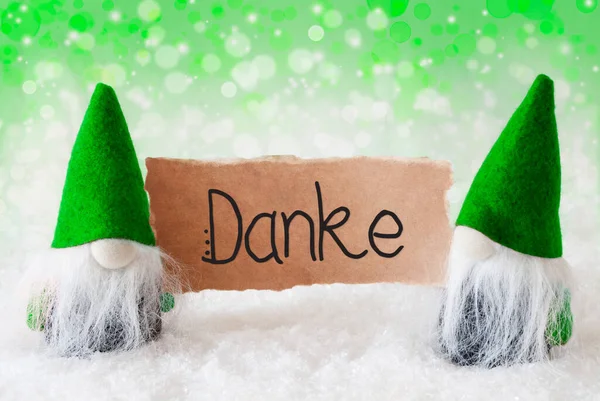 Zeichen Mit Deutscher Kalligraphie Danke Bedeutet Danke Weihnachtsmann Mit Grünem — Stockfoto