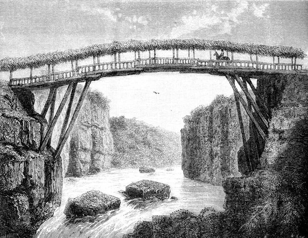 Ponte Sobre Rio Otun Ilustração Gravada Vintage Tour Monde Travel — Fotografia de Stock