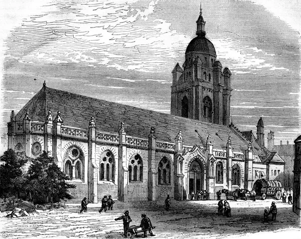 Church Mortagne Vintage Engraved Illustration Magasin Pittoresque 1878 — Stock Photo, Image