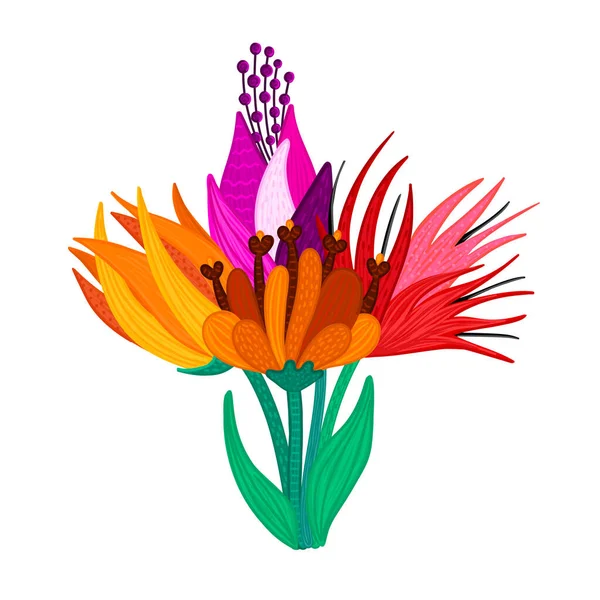 Букет Красивих Барвистих Квітів Прикріплені Пелюстки Ручні Рослини Квіткова Композиція — стокове фото
