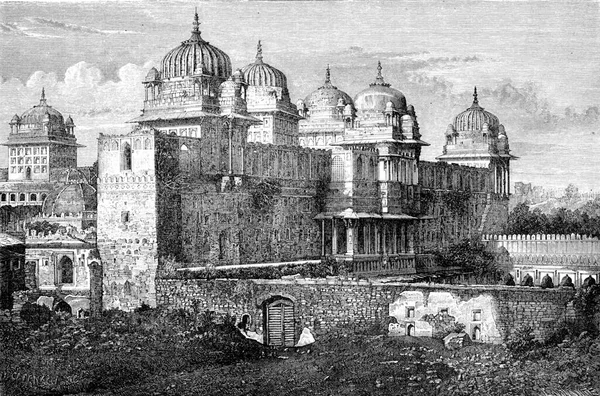 Raj Mahal Palacio Real Orchha Ilustración Grabada Vintage Tour Monde — Foto de Stock