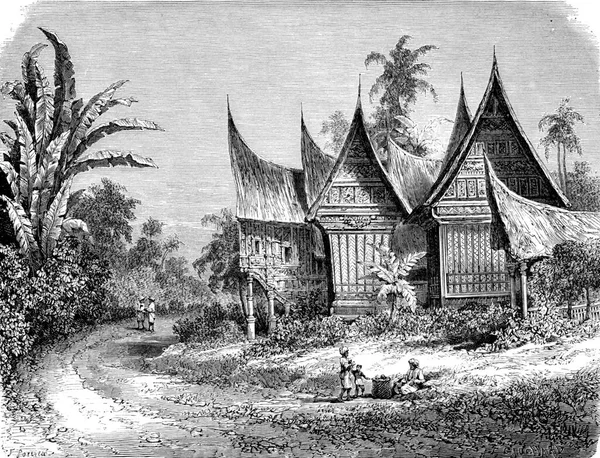 Будинок Вождя Суматрі Вінтажний Різьблений Малюнок Tour Monde Travel Journal — стокове фото