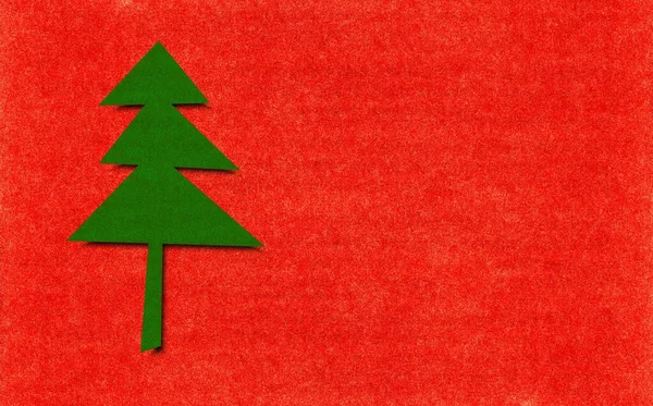 Zelený Vánoční Strom Nad Červeným Papírem Kopírovacím Prostorem Pro Blahopřání — Stock fotografie